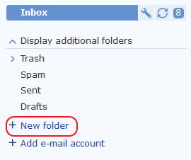 Screenshot of new folder button in mail.com inbox 